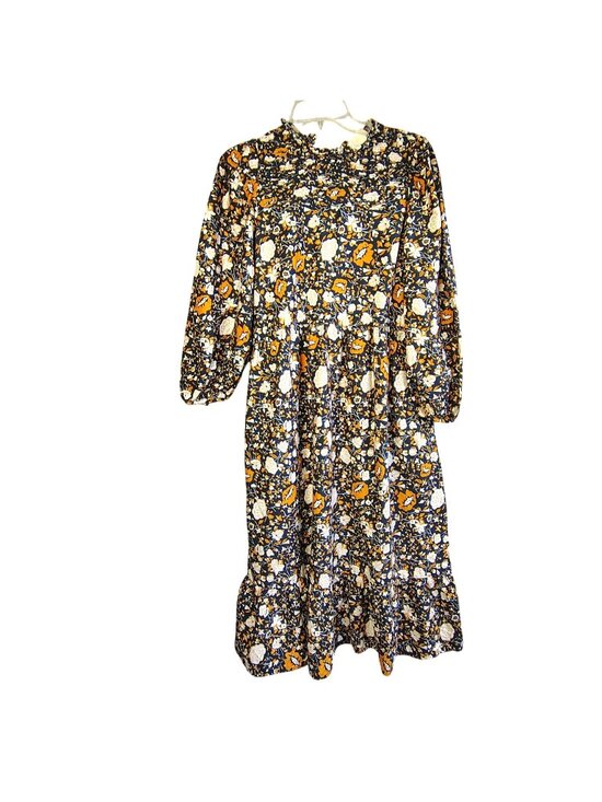 Universal Thread Dresses & Skirts - Floral Smocked Prairie Midi Dress Navy Yellow Boho Pockets Medium